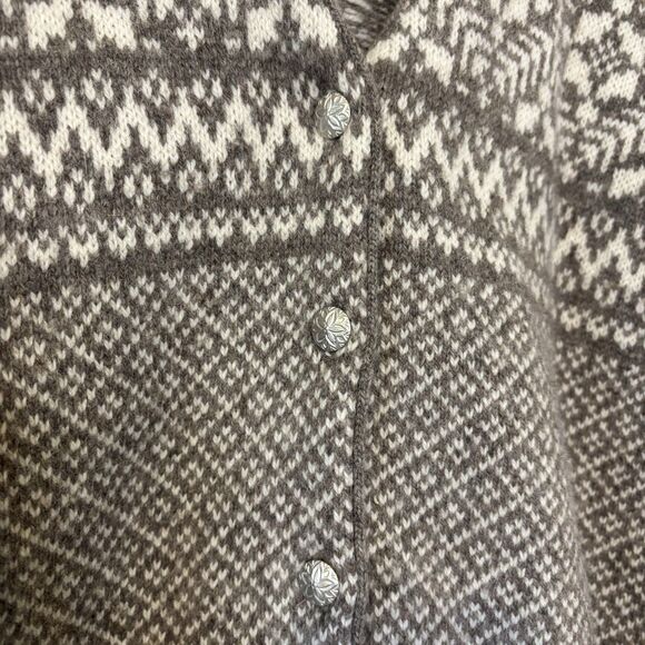 Talbots Small Nordic Fair Isle 100% Wool Button Down Cardigan/Sweater Beige/Tan - Picture 7 of 12